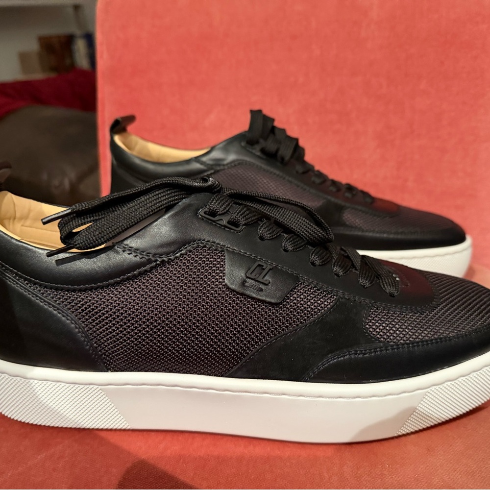 Christian Louboutin Black Mesh and Leather Sneakers